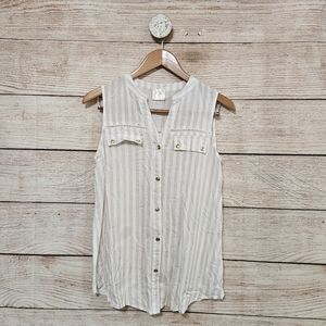 💟 Siren Lily Pink White Stripe Sleeveless Blouse Small